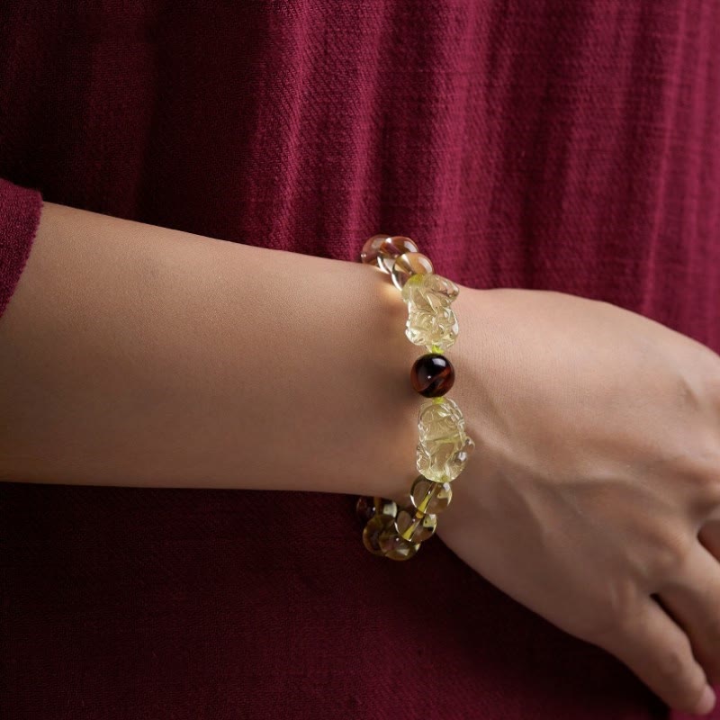 Wear FengShui Natural Citrine Double PiXiu Tiger Eye Prosperity Protection Bracelet