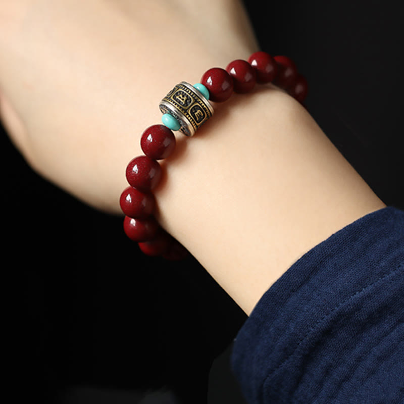 Wear FengShui 925 Sterling Silver Chinese Zodiac Natal Buddha Cinnabar Om Mani Padme Hum Calm Bracelet
