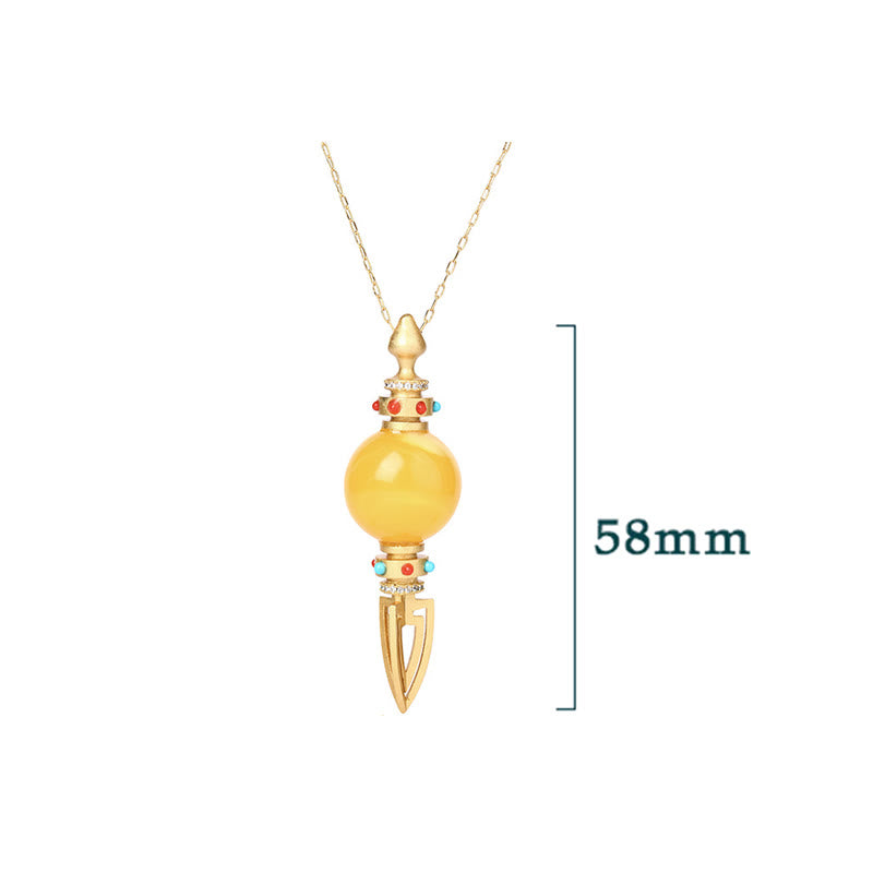 Wear FengShui 24K Gold Plated Amber Dorje Vajra Clear Anxiety Necklace Pendant