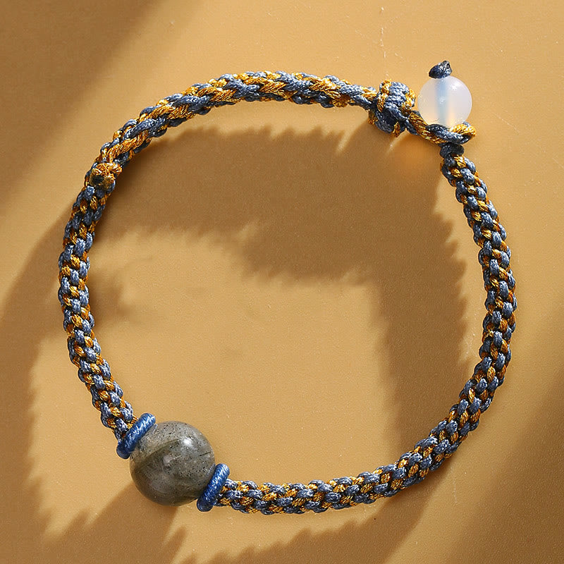 Wear FengShui Handmade Red Agate Amethyst Golden Rutilated Quartz Pink Crystal Bead Calm Braided Bracelet