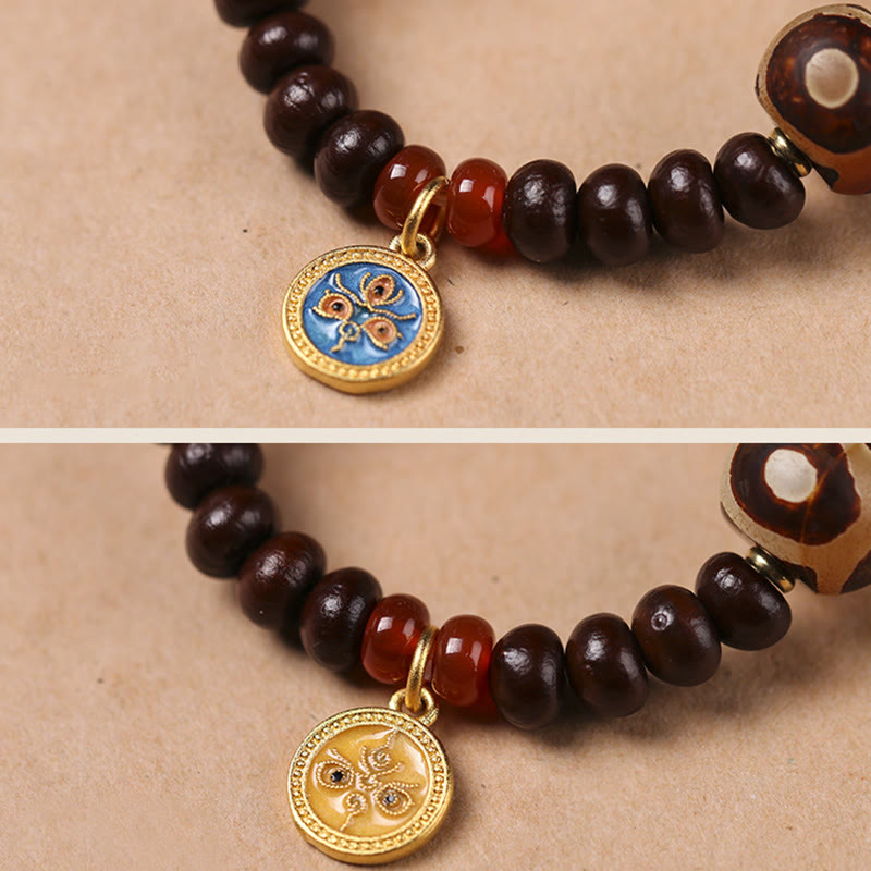 Wear FengShui Natural Tibet Purple Bodhi Seed Dzi Bead God of Wealth Wisdom Bracelet