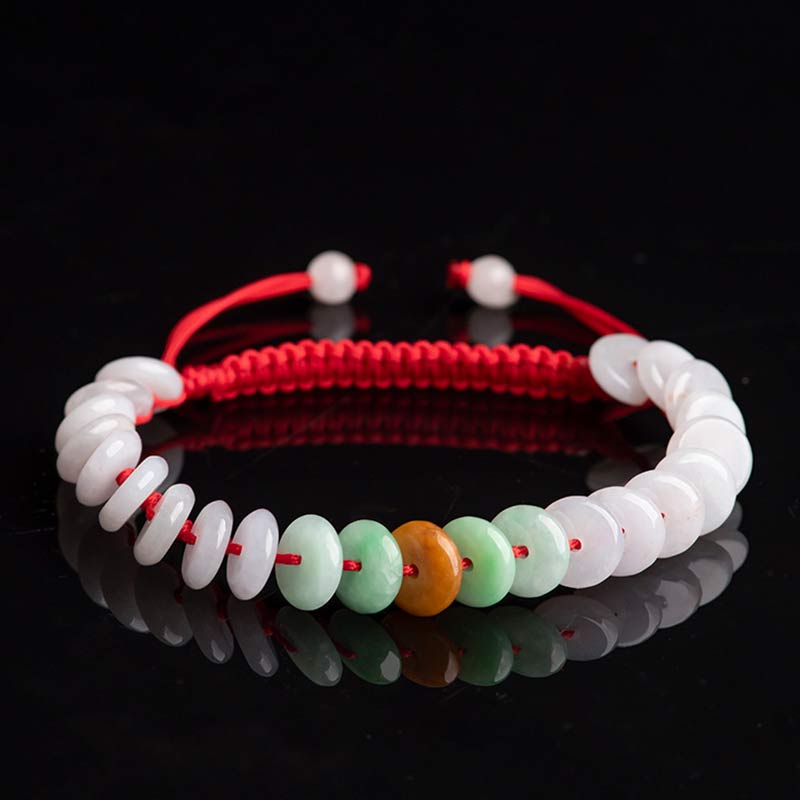 Wear FengShui Round Jade Lucky Red String Weave Bracelet