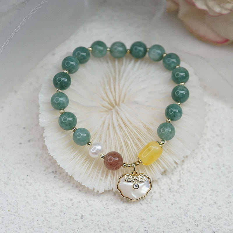 Wear FengShui Jade Sea shell Ruyi Lock Luck Bracelet