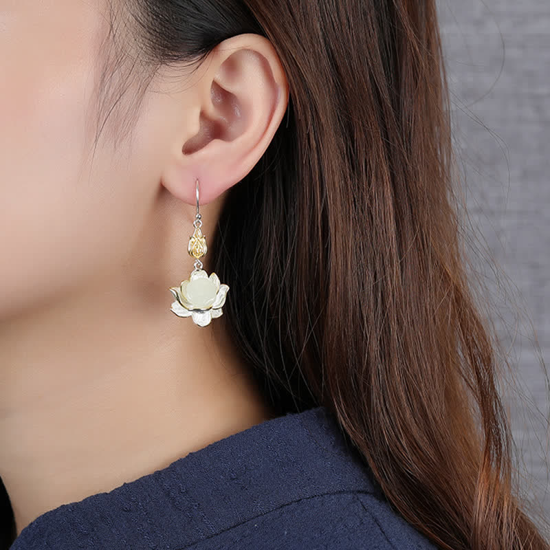 Wear FengShui White Jade Protection Harmony Drop Earrings