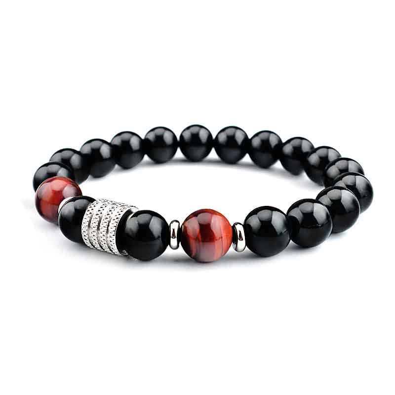 Wear FengShui Natural Black Obsidian Tiger Eye Strength Fulfillment Bracelet