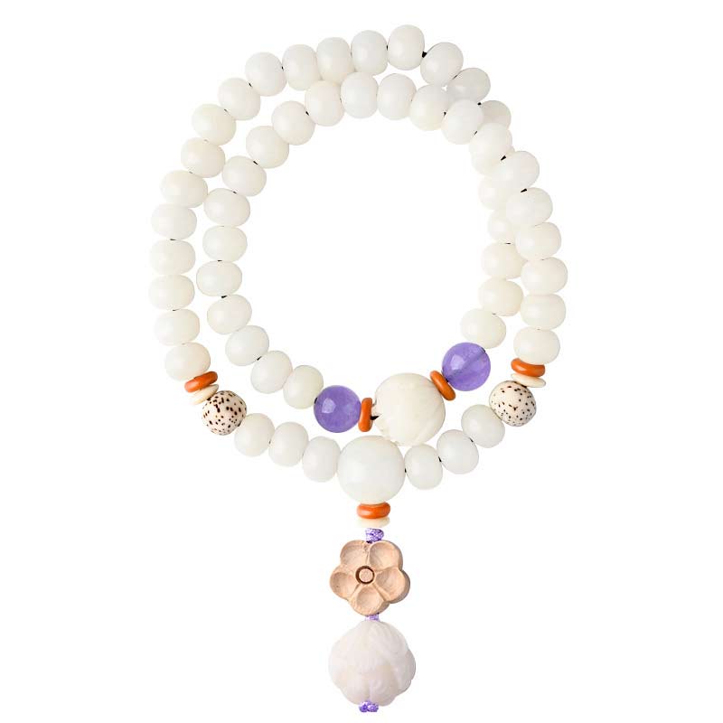 Wear FengShui Tibetan White Jade Bodhi Lotus Blessing Bracelet