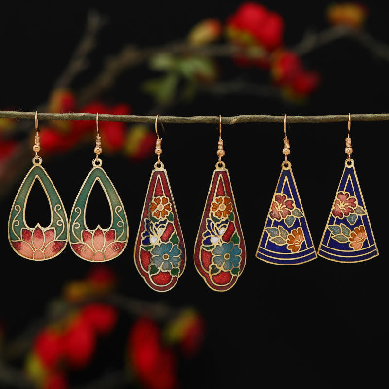 Wear FengShui Lotus Butterfly Flower Alloy Copper Enlightenment Drop Earrings