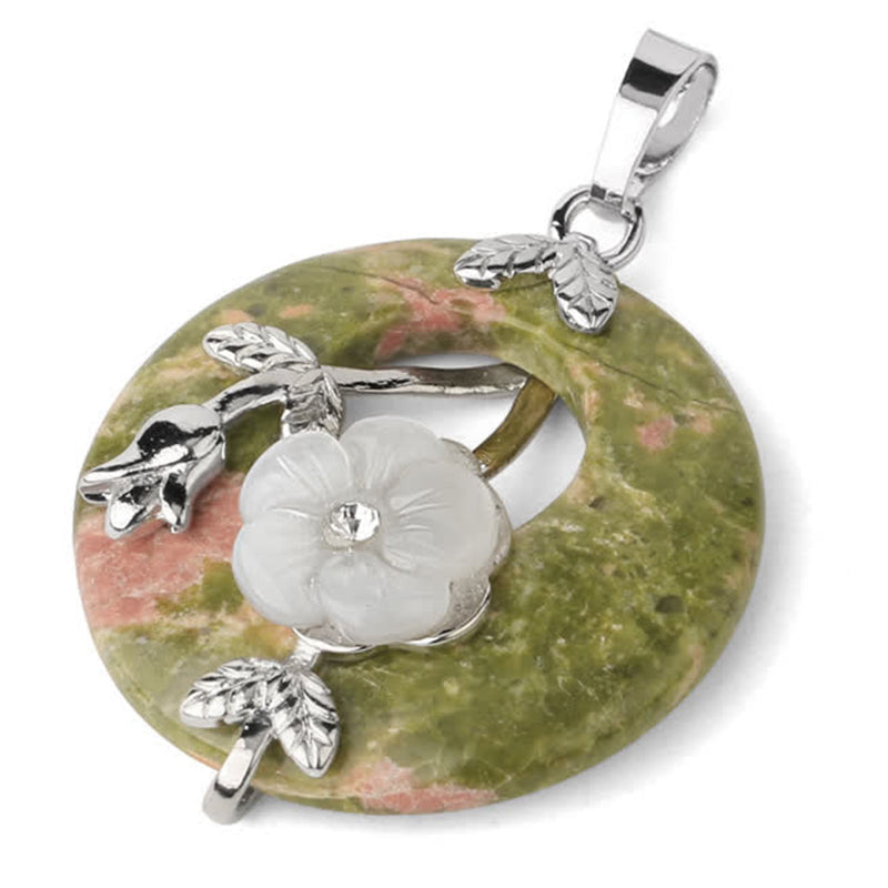 Wear FengShui Various Crystal Amethyst Green Aventurine Flower Healing Necklace Pendant