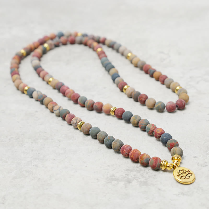 Wear FengShui 108 Mala Beads Picasso Jasper Stone Courage Energy Bracelet