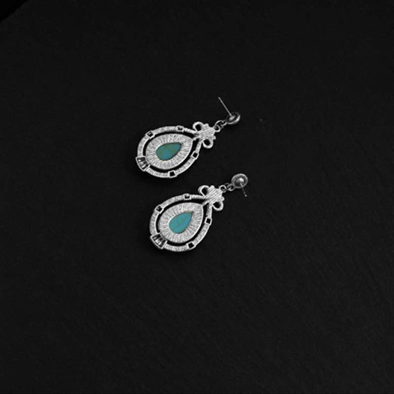 Wear FengShui Tibet Vintage Turquoise Waterdrop Strength Drop Dangle Earrings Clips