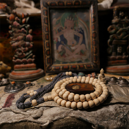 Wear FengShui 108 Mala Beads Abelia Biflora Wood Warding Off Evil Spirits Wrist Mala