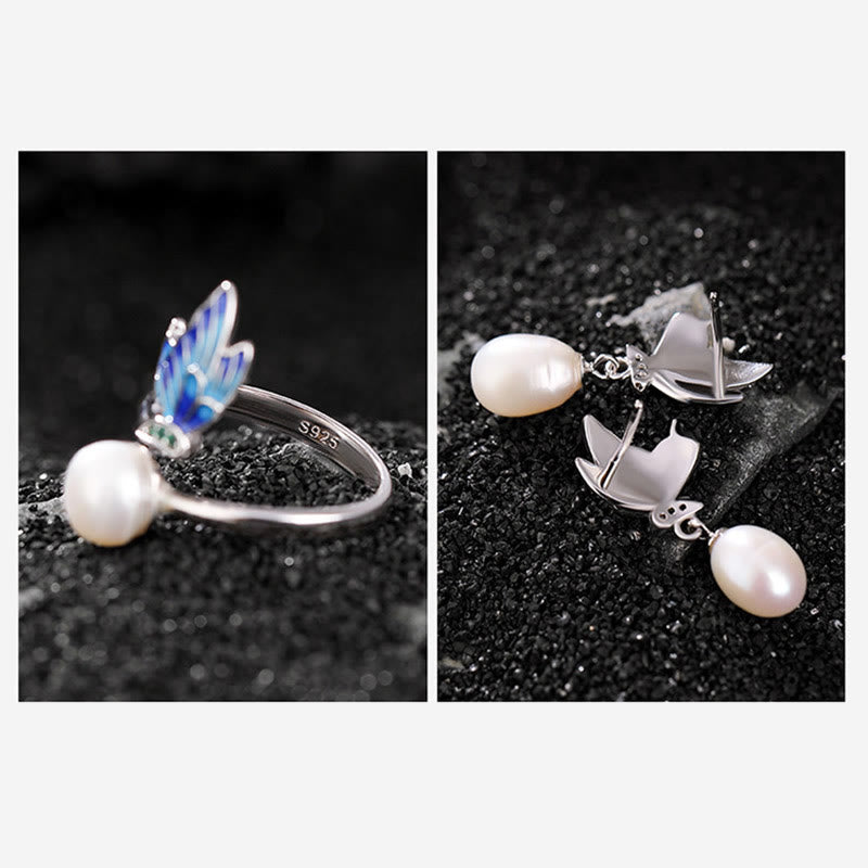 Wear FengShui 925 Sterling Silver Pearl Butterfly Healing Necklace Pendant Earrings Ring