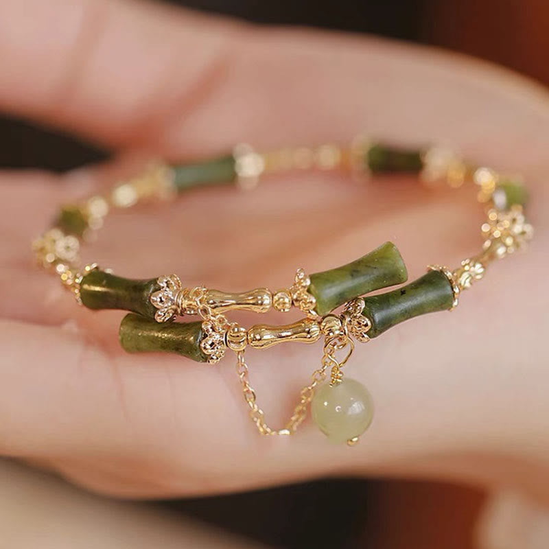 Wear FengShui Bamboo Jade Pattern Luck Bracelet Bangle