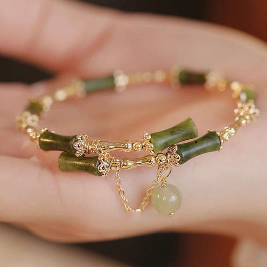 Wear FengShui Bamboo Jade Pattern Luck Bracelet Bangle