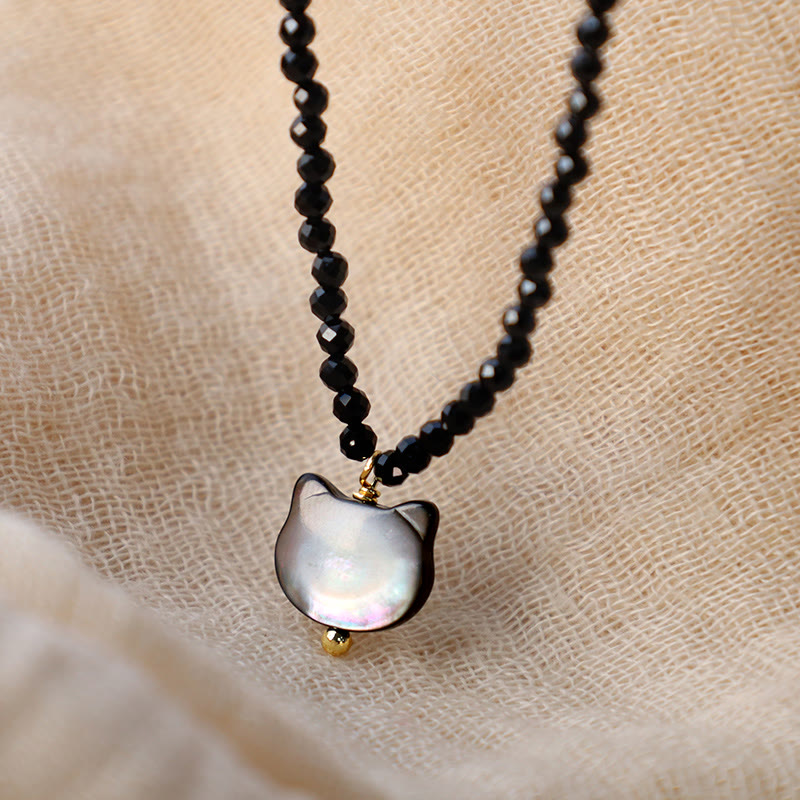 Wear FengShui Black Spinel Cute Cat Motivate Choker Necklace