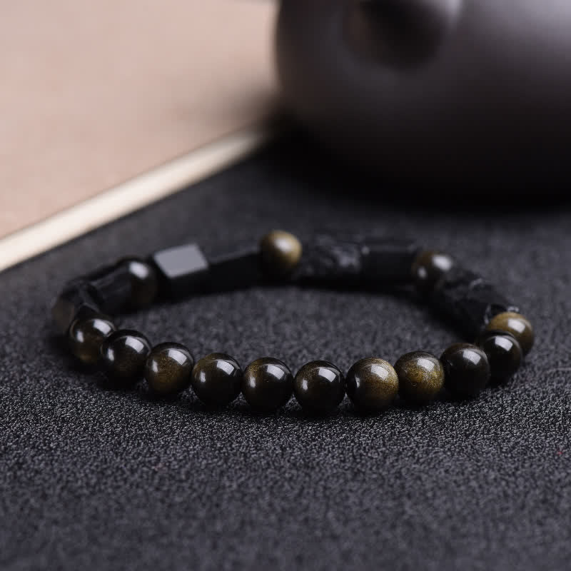Wear FengShui Gold Sheen Obsidian Black Tourmaline Wealth Bracelet