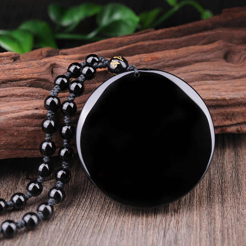 Wear FengShui Bagua Dragon Phoenix Obsidian Fulfilment Pendant Necklace