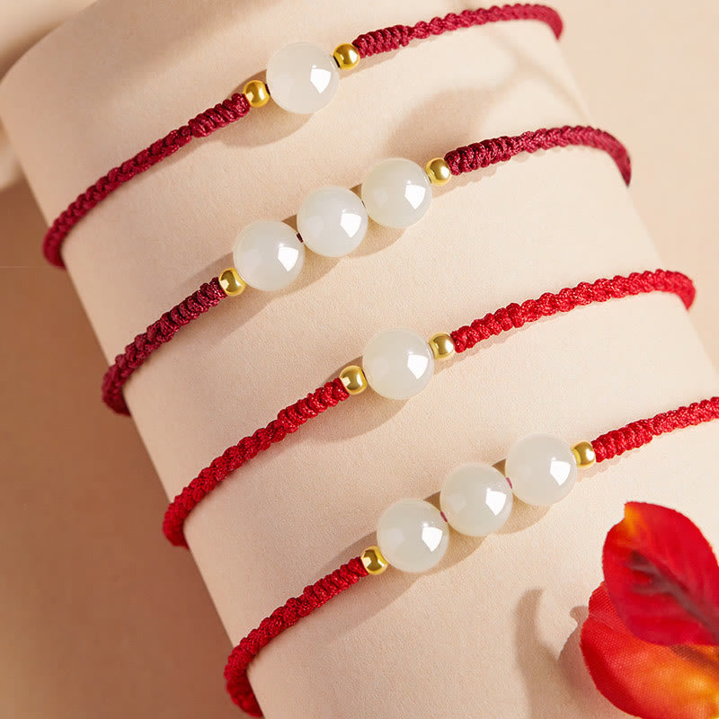 Wear FengShui Handcrafted Round Jade Lucky Bead Prosperity Braided Bracelet