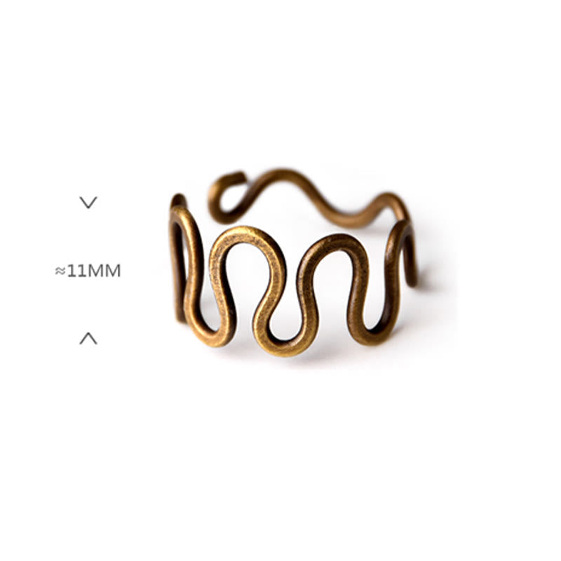 Wear FengShui Simple Curved Brass Design Copper Luck Wealth Adjustable Ring