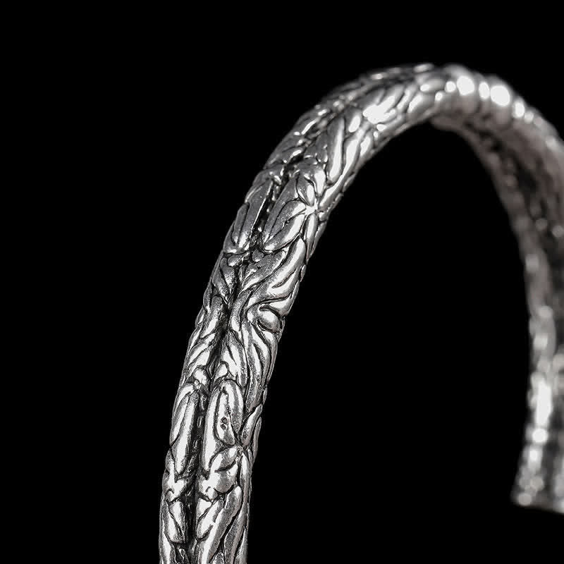 Wear FengShui Flower Dragon Pattern Engraved Balance Cuff Bracelet Bangle