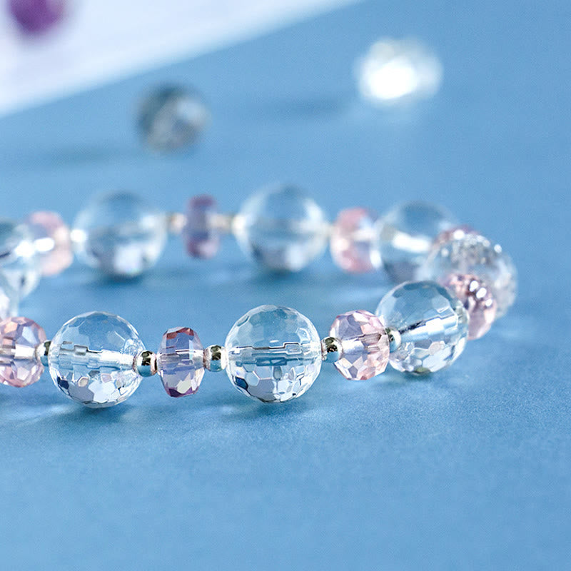 Wear FengShui White Crystal Pink Crystal Protection Star Charm Bracelet