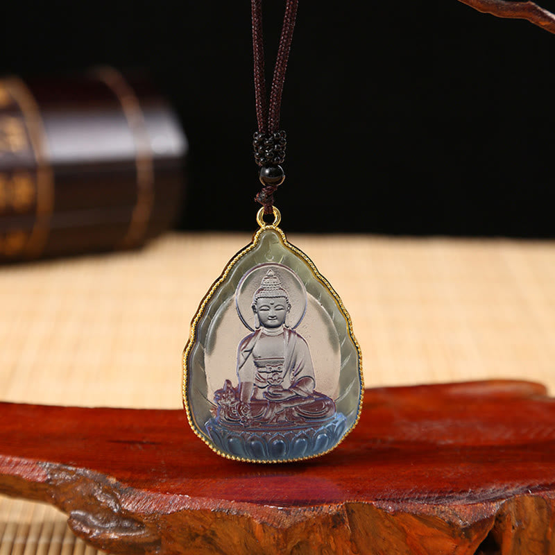 Wear FengShui Tibetan Buddha Liuli Crystal Serenity Necklace Pendant