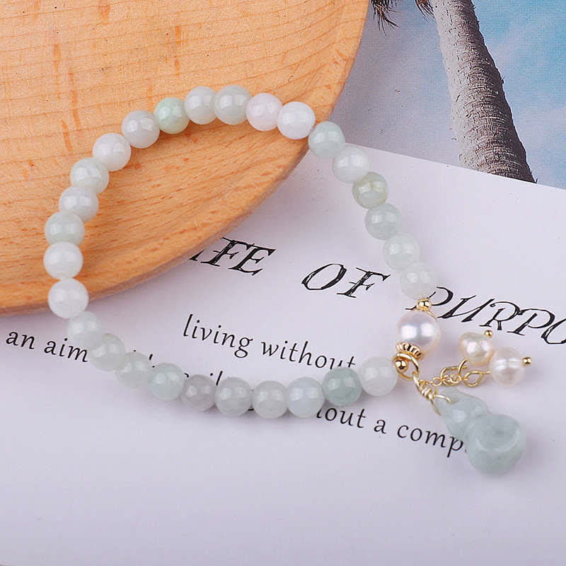 Wear FengShui Natural Jade Pearl Gourd Prosperity Luck Bracelet