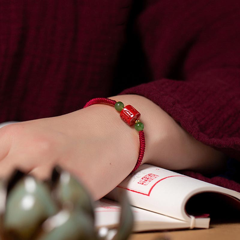 Wear FengShui Tibetan Cinnabar Om Mani Padme Hum Engraved Blessing Braided Rope Bracelet