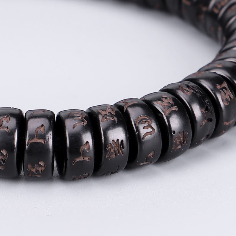 Wear FengShui Tibetan Coconut Shell Beads Engraved Om Mani Padme Hum Mantra Positive String Bracelet