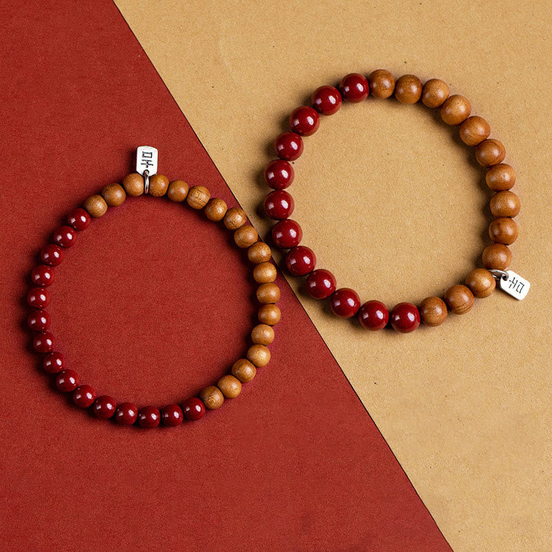 Wear FengShui 925 Sterling Silver Peach Wood Cinnabar Ward Off Evil Spirits Bracelet