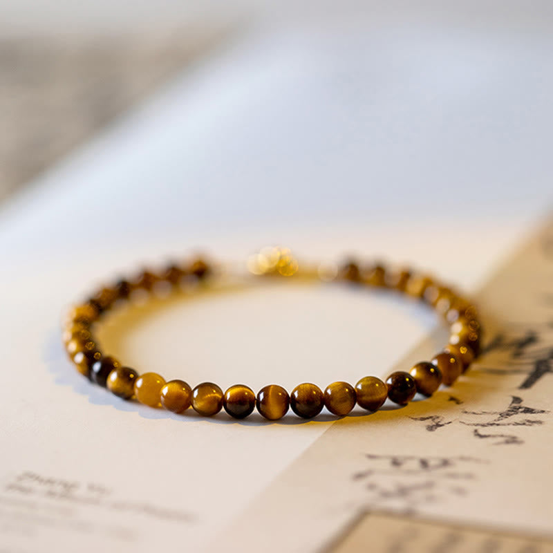 Wear FengShui 14K Gold Plated Natural Tiger Eye Stone Courage Protection Bracelet