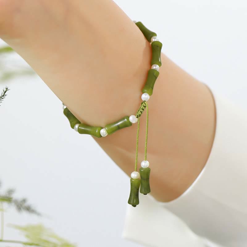 Wear FengShui Natural Peridot Bamboo Pattern Love Peace Bracelet