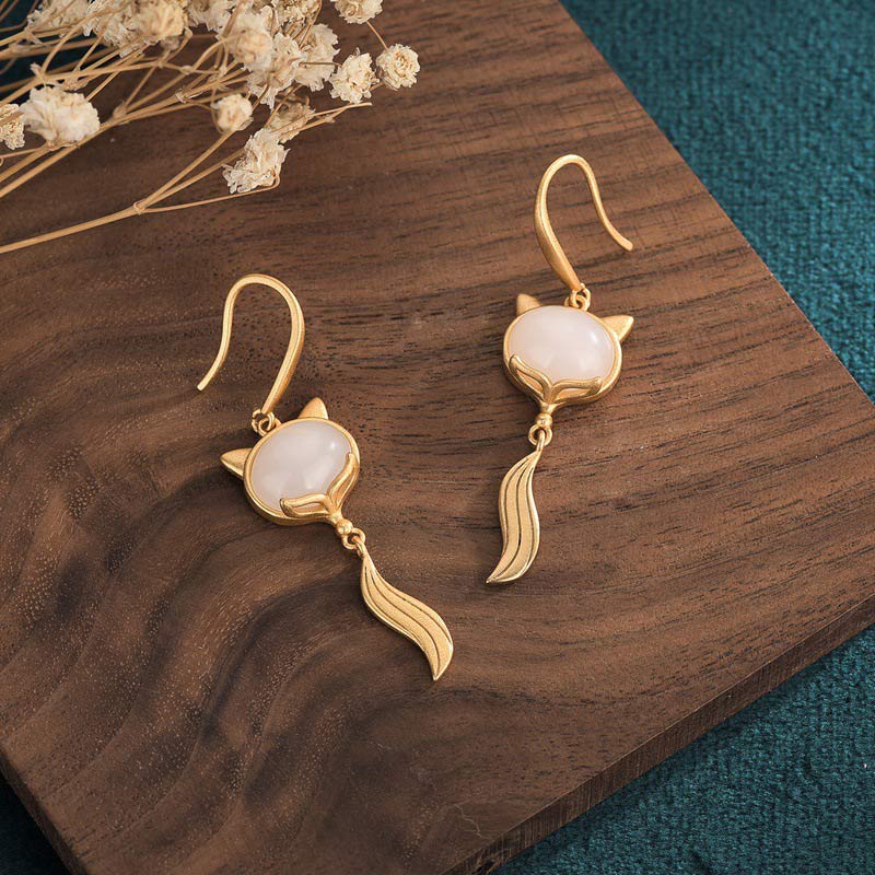 Wear FengShui FengShui White Jade Fox Fortune Earrings