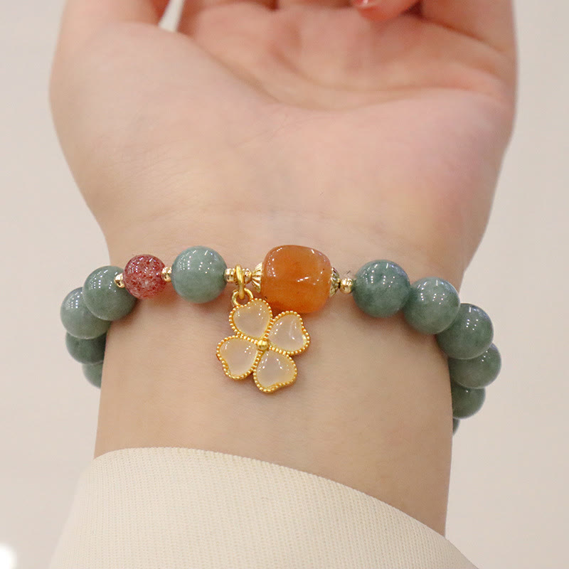 Wear FengShui Jade Four Leaf Clover Charm Prosperity Bracelet
