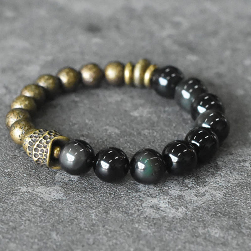 Wear FengShui Rainbow Obsidian Copper Bead Positive Transformation Bracelet