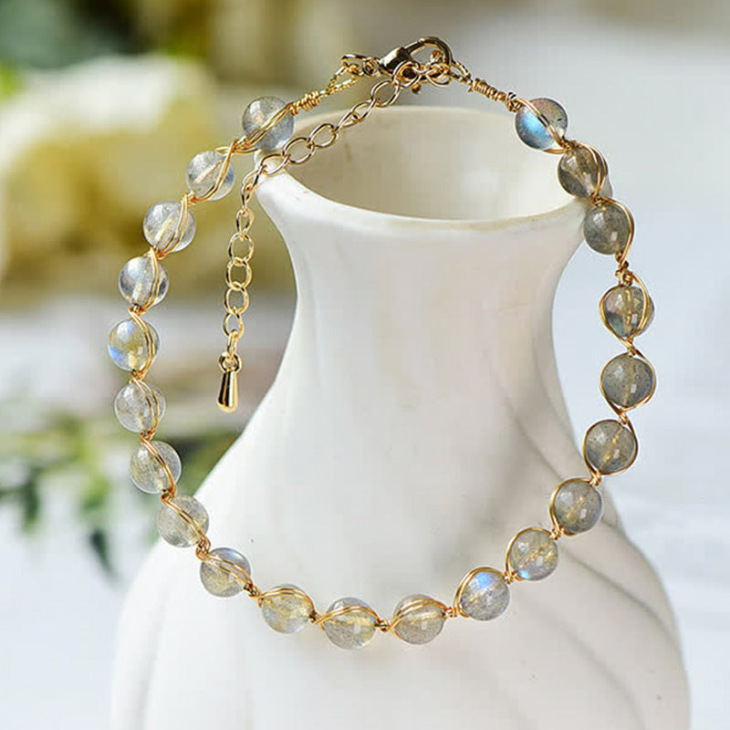 Wear FengShui Natural Moonstone 14K Gold Plated Healing Positive Bracelet