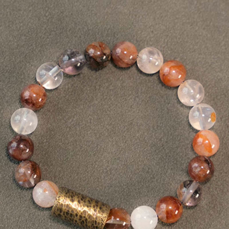 Wear FengShui White Crystal Red Hematoid Quartz Gold Rutilated Quartz Purple Phantom Protection Bracelet