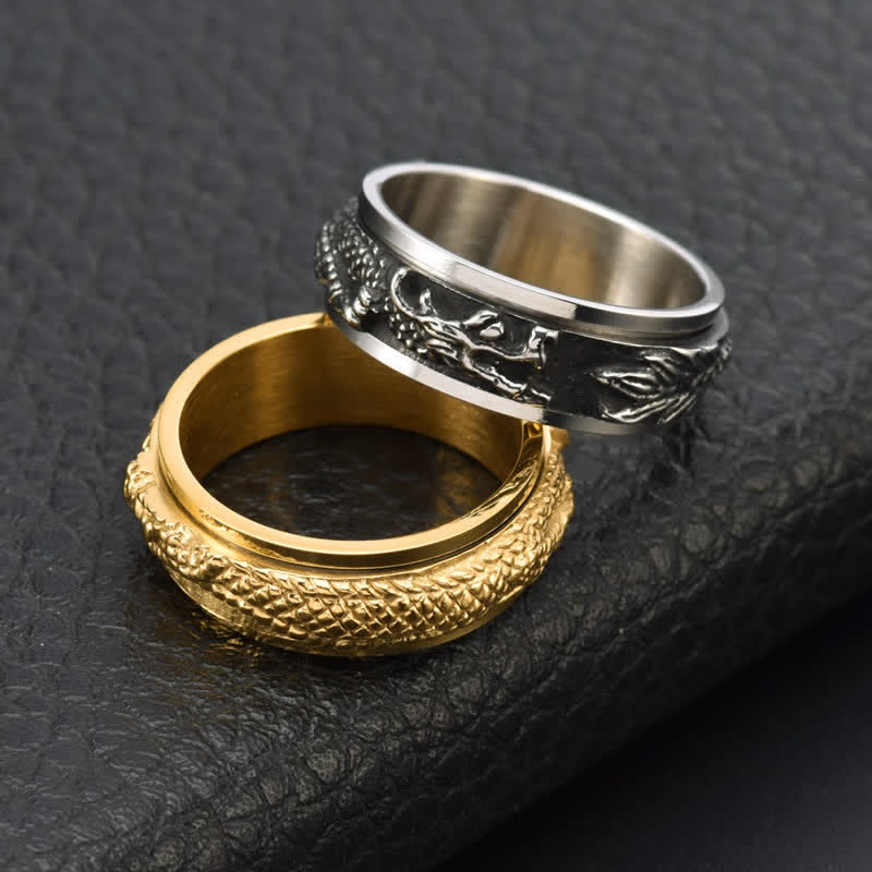 Wear FengShui Dragon Titanium Steel Stimulation Rotatable Ring