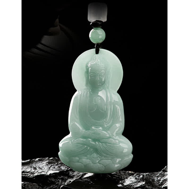 Wear FengShui Amitabha Buddha Jade Amulet Compassion String Necklace