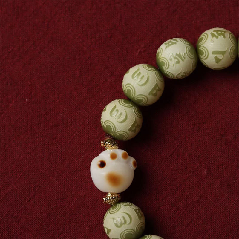 Wear FengShui Green Bodhi Seed Cat Paw Om Mani Padme Hum Engraved Wisdom Bracelet
