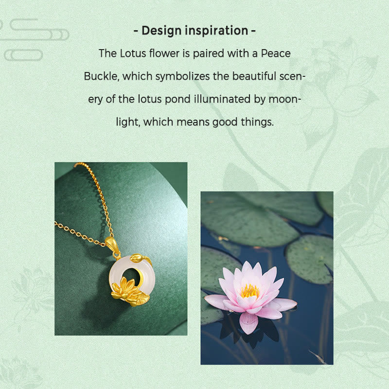 Wear FengShui Natural White Chalcedony Peace Buckle Lotus Pendant S925 Sterling Silver Necklace