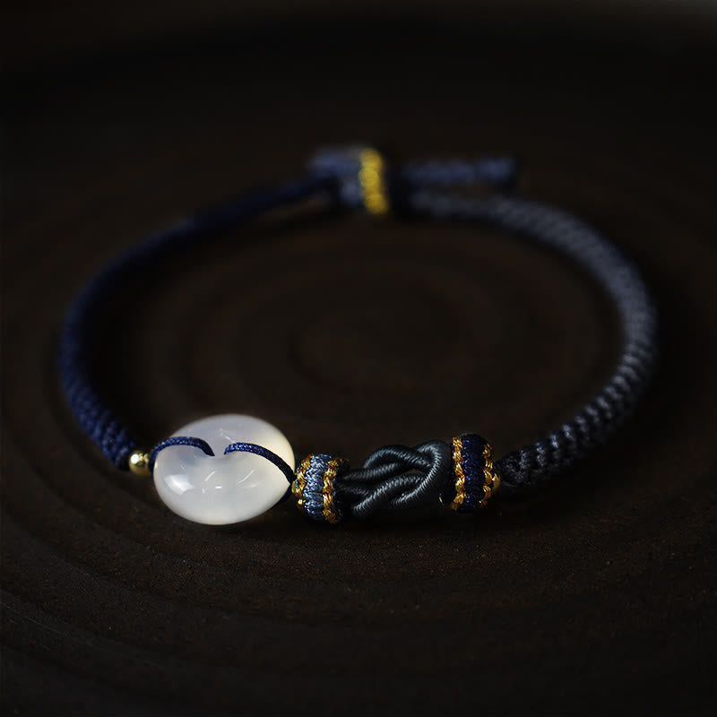 Wear FengShui Handmade White Agate Peace Buckle Luck Happiness Protection Weave String Bracelet