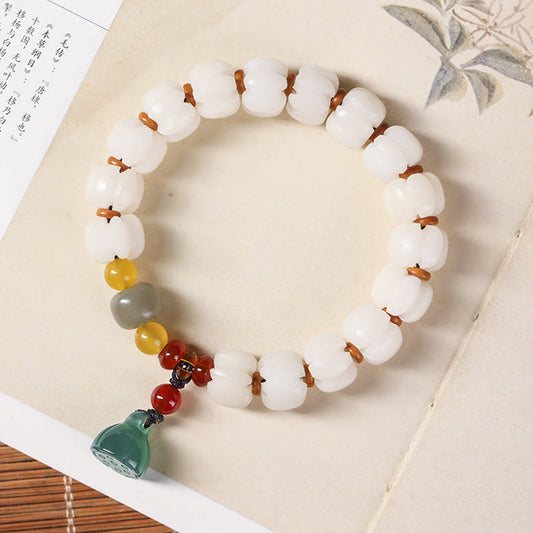 Wear FengShui Natural Bodhi Seed Red Agate Bodhi Calm Harmony Engraved Pumpkin Bead Lotus Bracelet