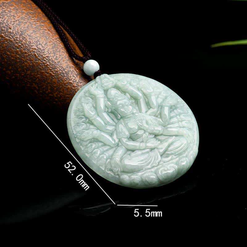 Wear FengShui Thousand-Hand Kwan Yin Avalokitesvara Jade Blessing String Necklace Pendant