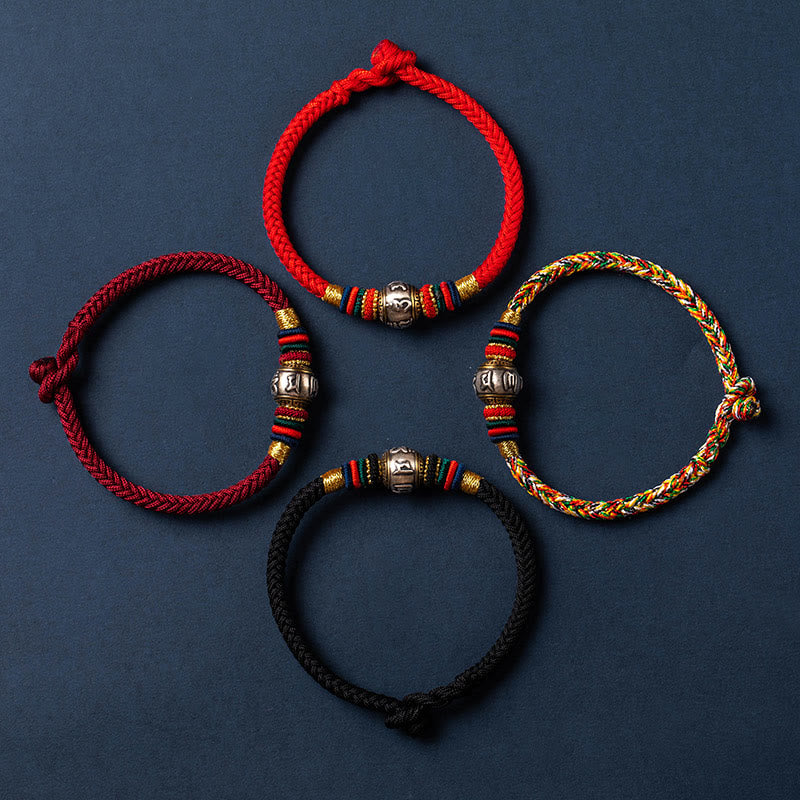 Wear FengShui 925 Sterling Silver Tibet Handmade Om Mani Padme Hum Luck Protection King Kong Knot Braided Bracelet