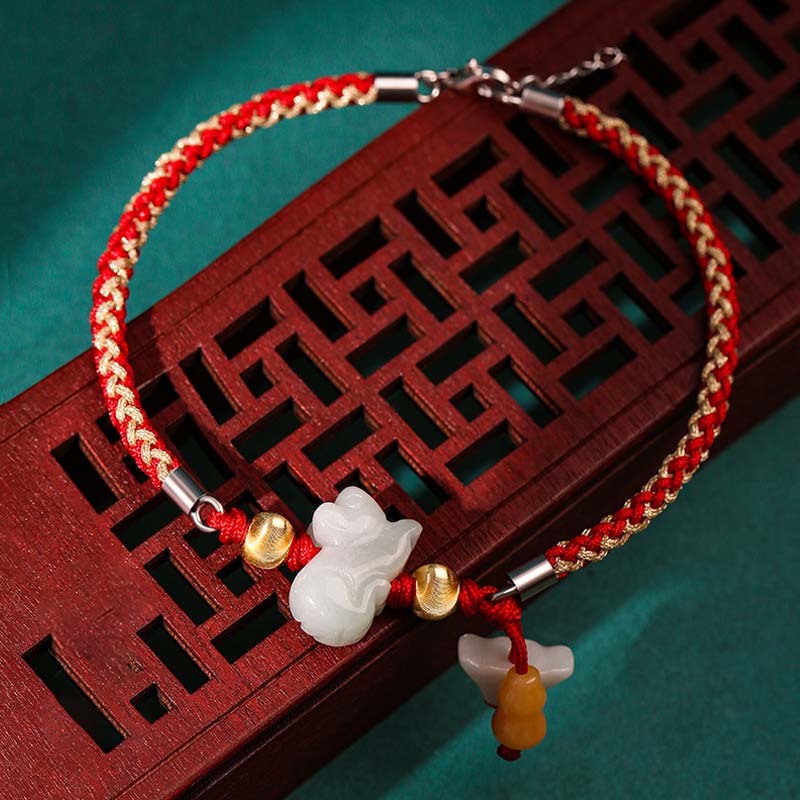 Wear FengShui Chinese Zodiac Jade Prosperity Red String Bracelet Anklet