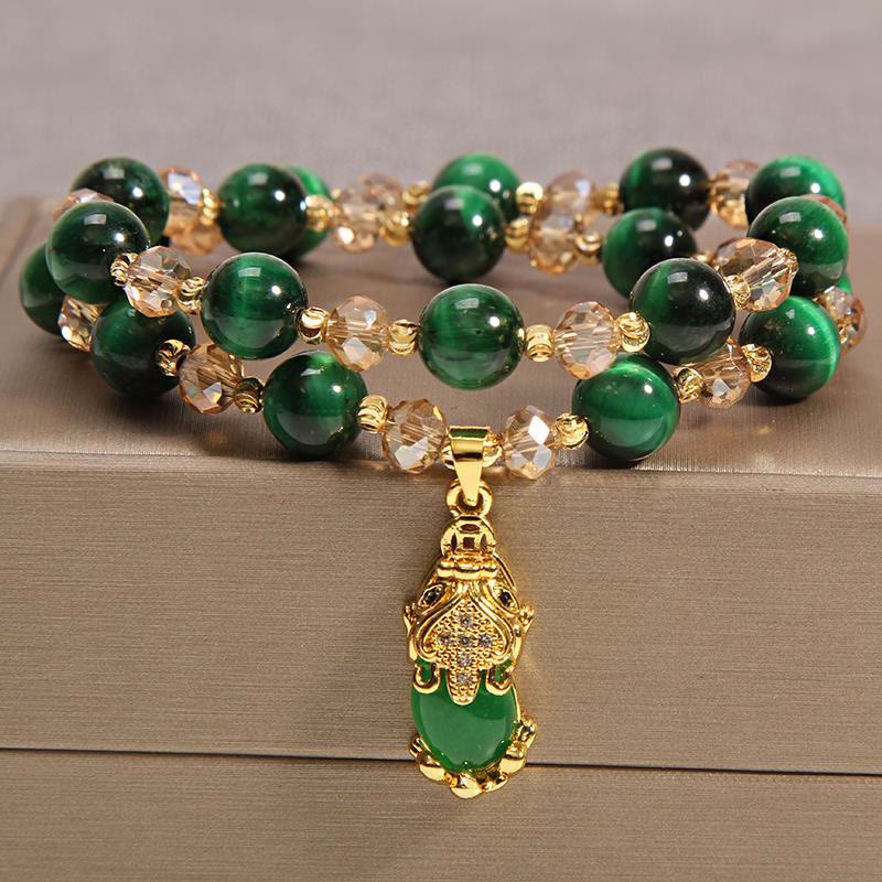 Wear FengShui Tiger Eye Pixiu Fox Money Bag Protection Self Confidence Double Wrap Bracelet