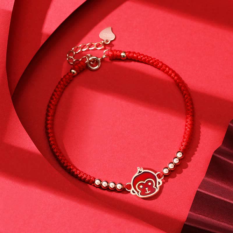 Wear FengShui 925 Sterling Silver Chinese Zodiac Luck Faith Discolor Red String Bracelet