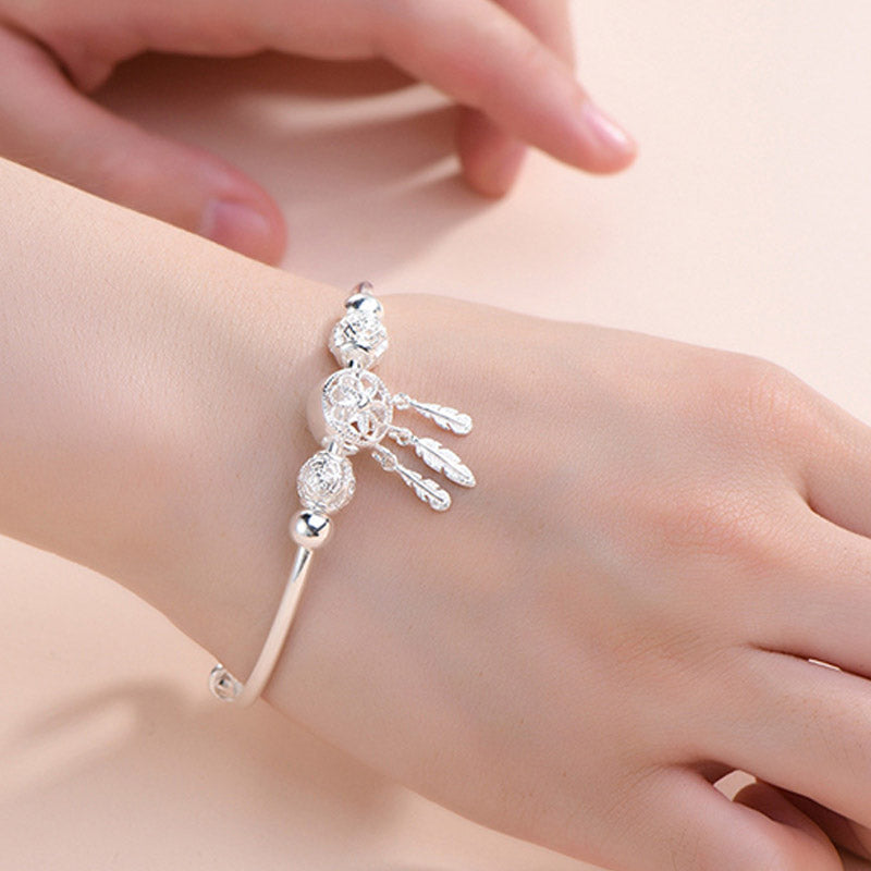 Wear FengShui Tibetan White Copper Blessing Dream Catcher Charm Bracelet