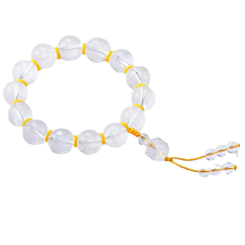 Wear FengShui Tibet White Crystal Half Demon Half Buddha Heart Sutra Lotus Healing Bracelet